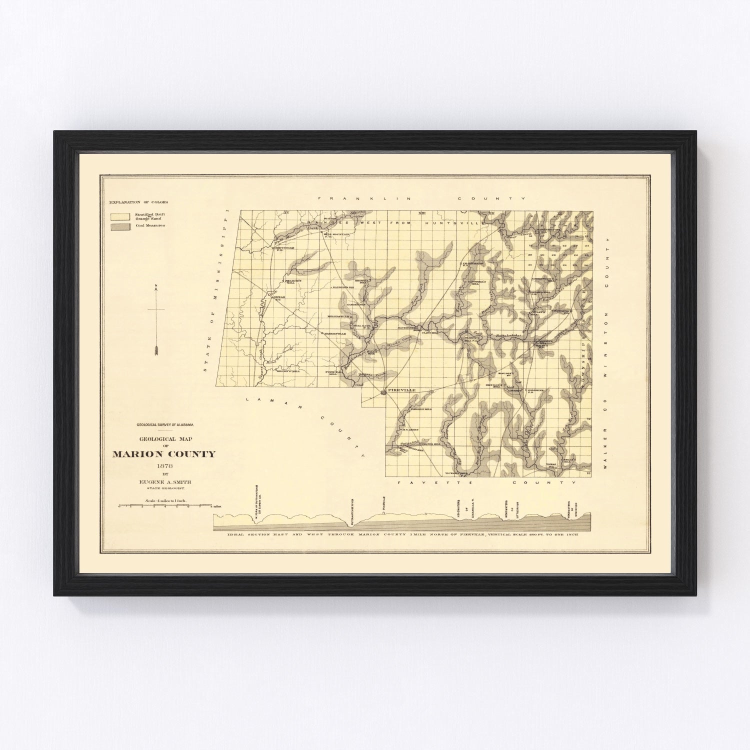 Vintage Map of Marion County, Alabama 1878