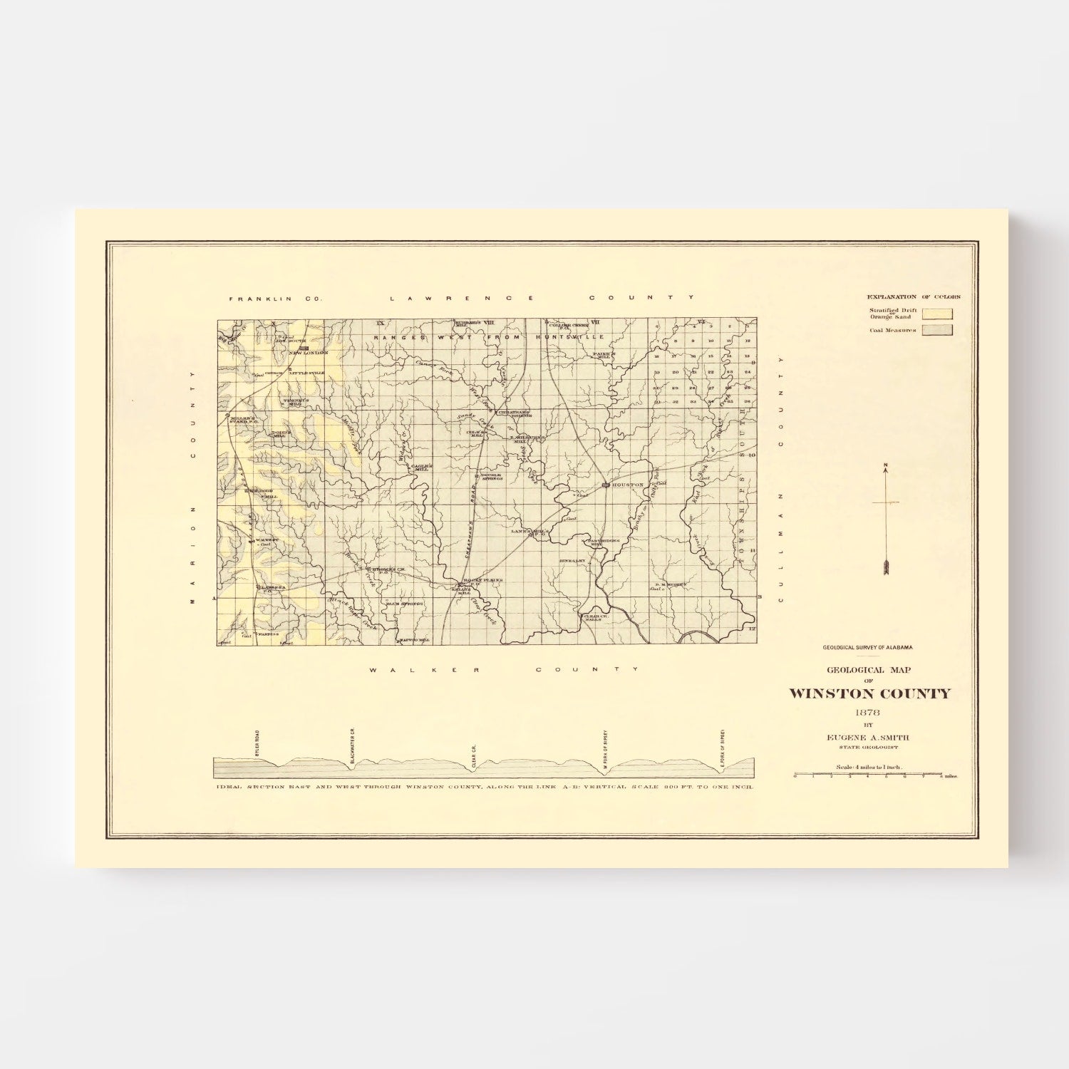 Vintage Map of Winston County, Alabama 1878