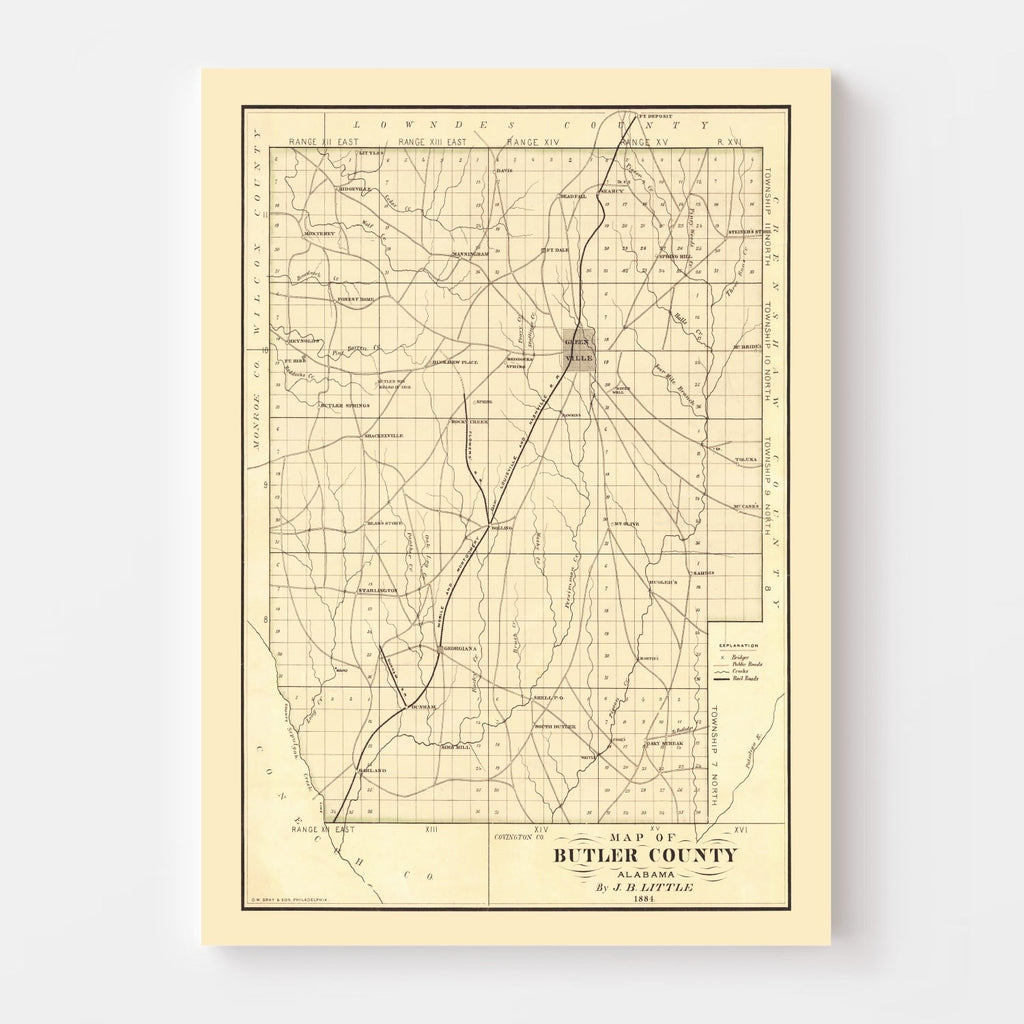 Vintage Map of Butler County, Alabama 1884