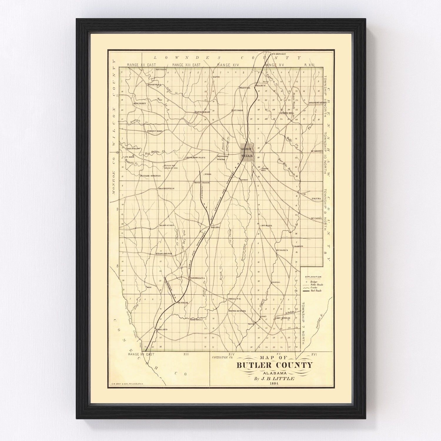 Vintage Map of Butler County, Alabama 1884