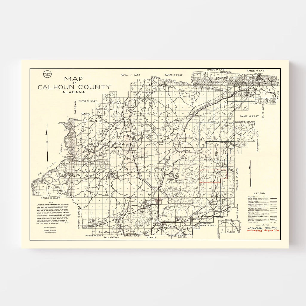 Vintage Map of Calhoun County, Alabama 1930