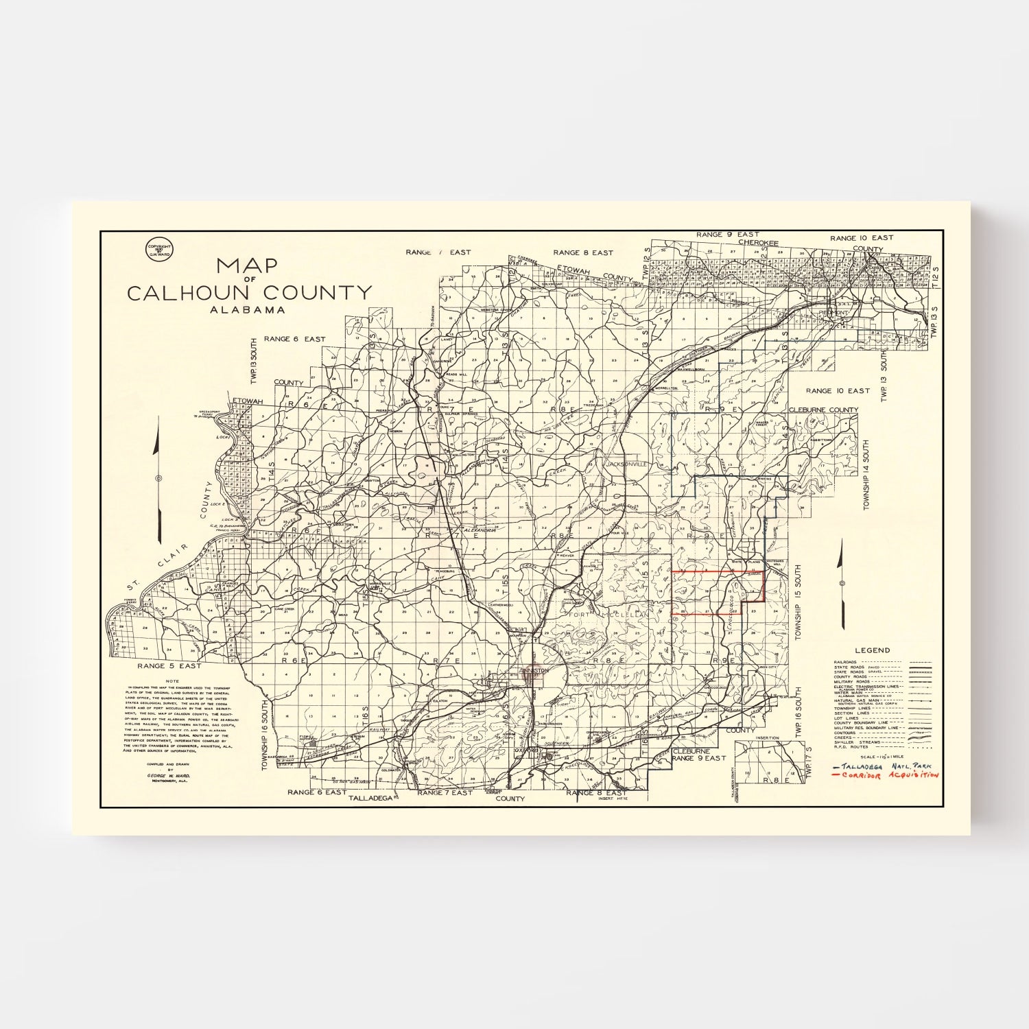 Vintage Map of Calhoun County, Alabama 1930