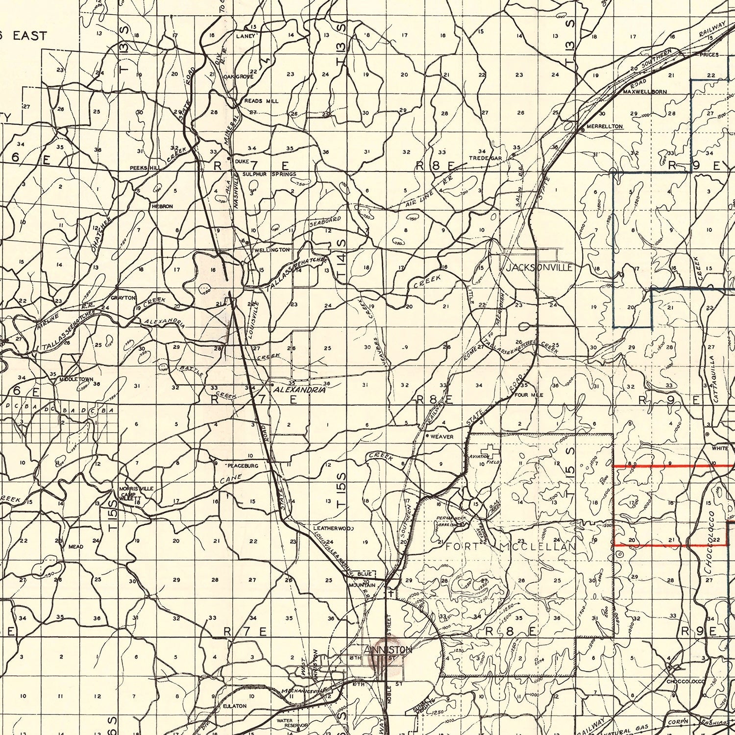 Vintage Map of Calhoun County, Alabama 1930