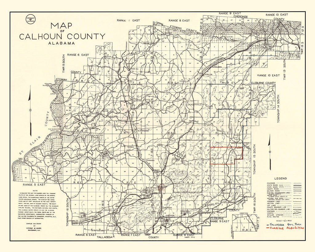 Vintage Map of Calhoun County, Alabama 1930