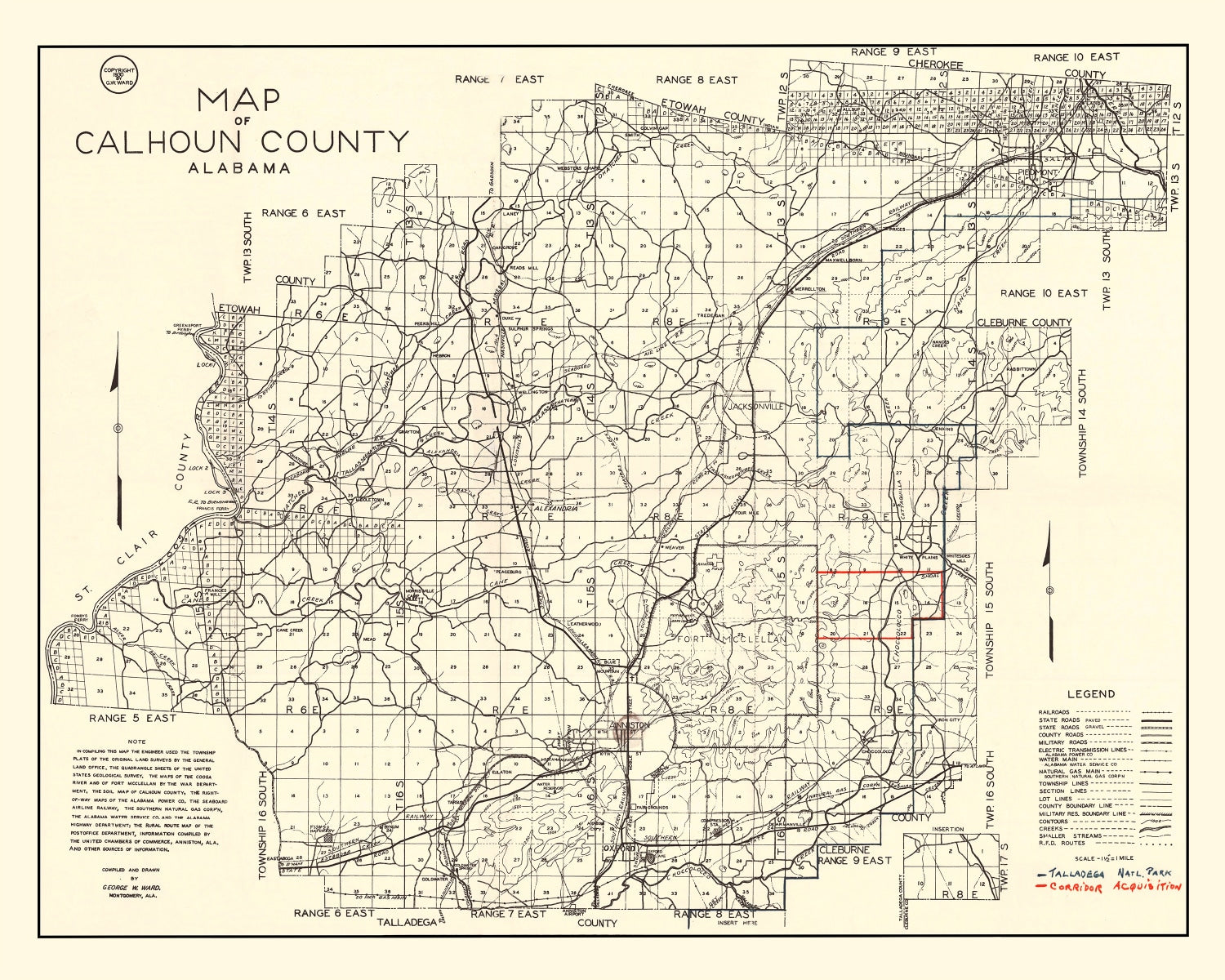 Vintage Map of Calhoun County, Alabama 1930