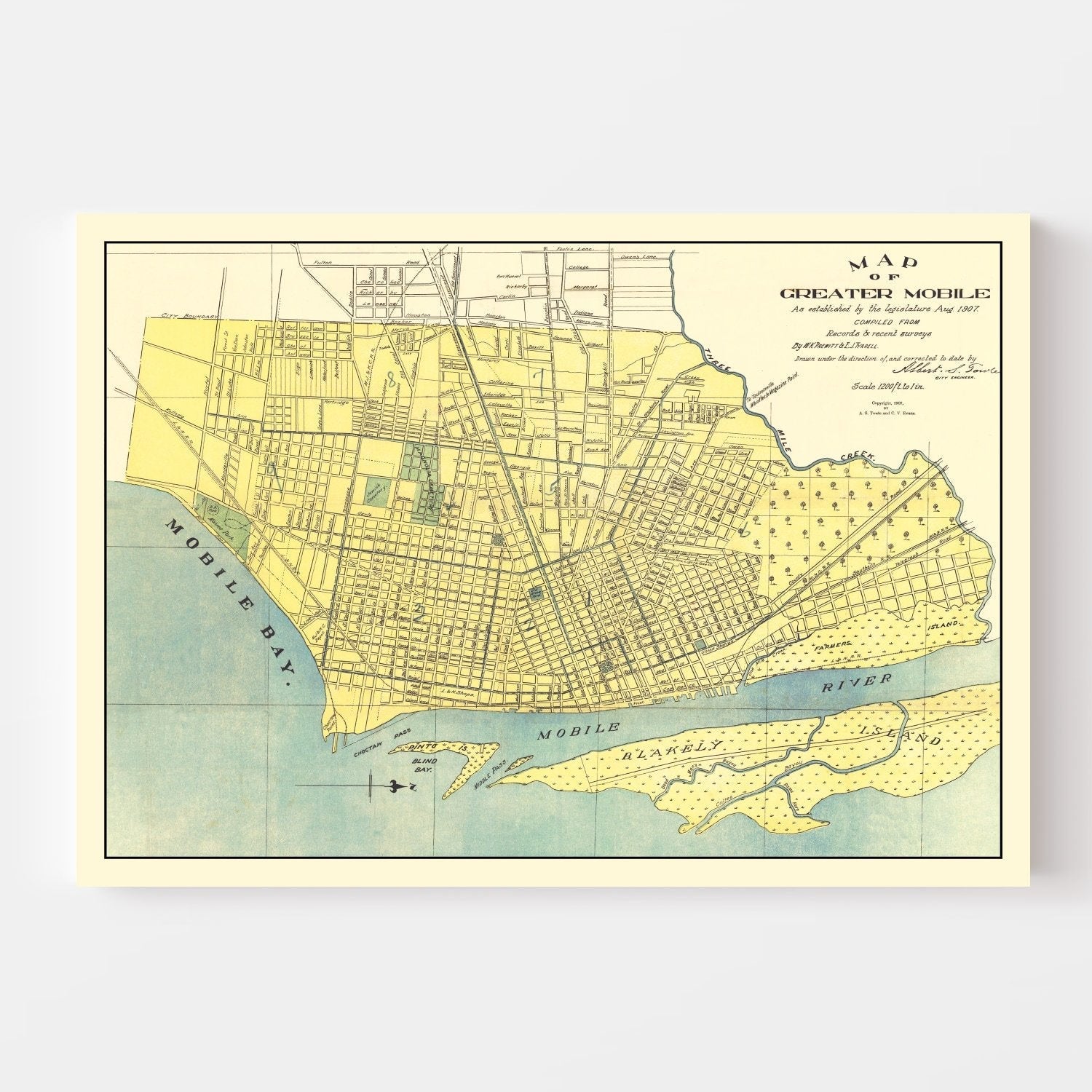 Vintage Map of Mobile, Alabama 1907
