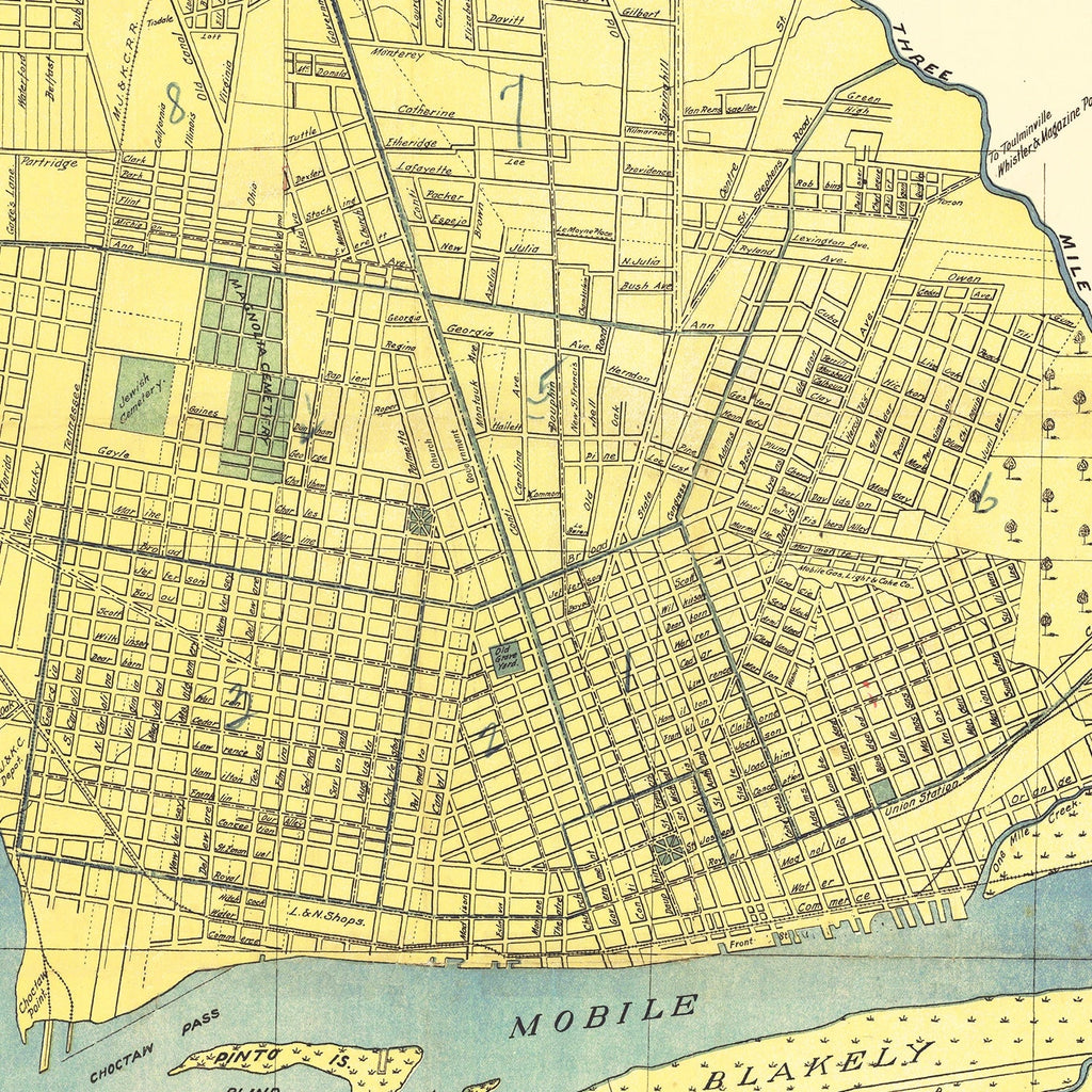 Vintage Map of Mobile, Alabama 1907