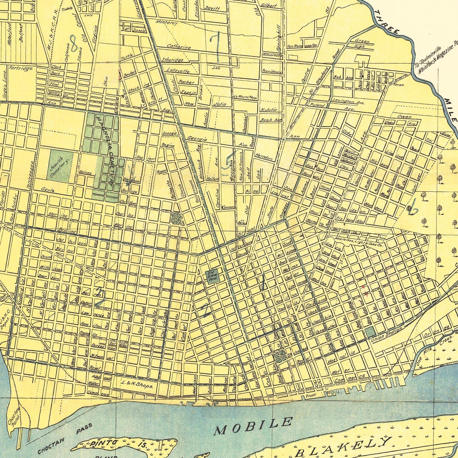 Vintage Map of Mobile, Alabama 1907