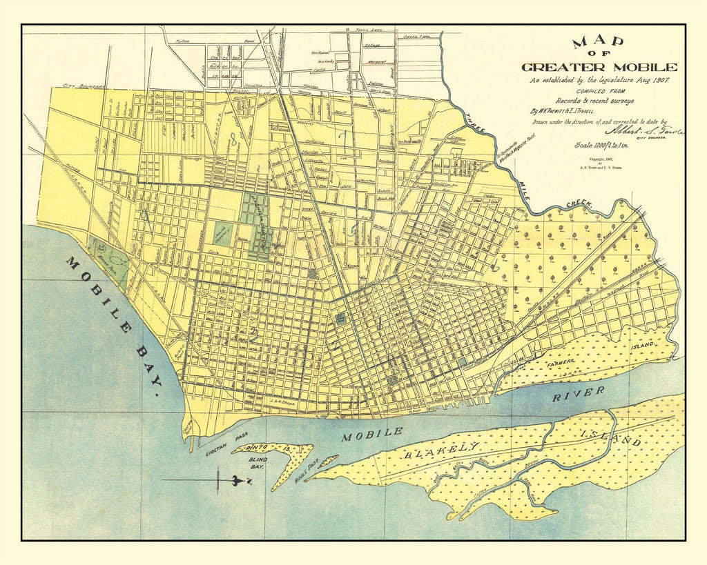 Vintage Map of Mobile, Alabama 1907