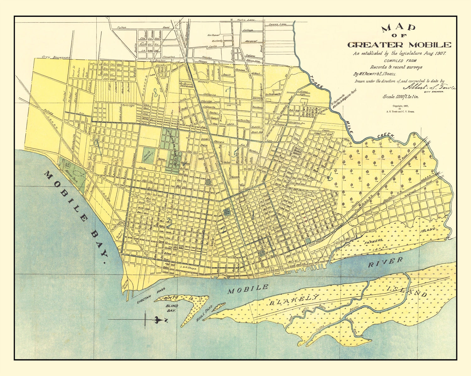 Vintage Map of Mobile, Alabama 1907