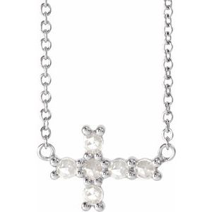Sterling Silver 1/8 CTW Rose-Cut Natural Diamond Sideways Cross 16-18" Necklace