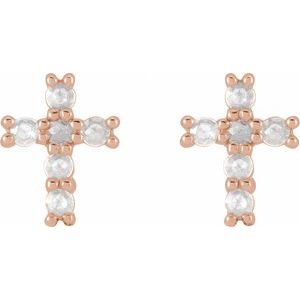 14K Rose Gold 1/5 CTW Rose-Cut Natural Diamond Cross Earings – image 2