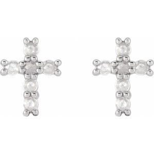 14K White Gold 1/5 CTW Rose-Cut Natural Diamond Cross Earrings – image 2