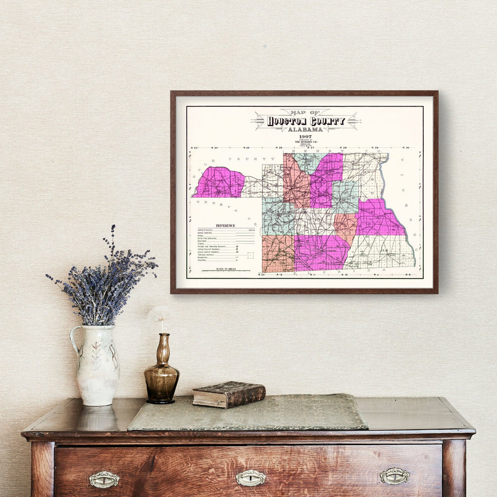 Vintage Map of Houston County, Alabama 1907