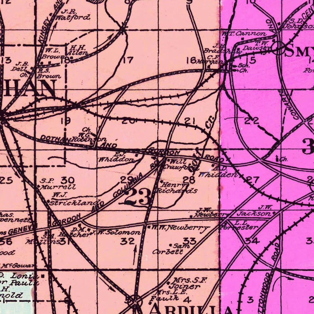 Vintage Map of Houston County, Alabama 1907