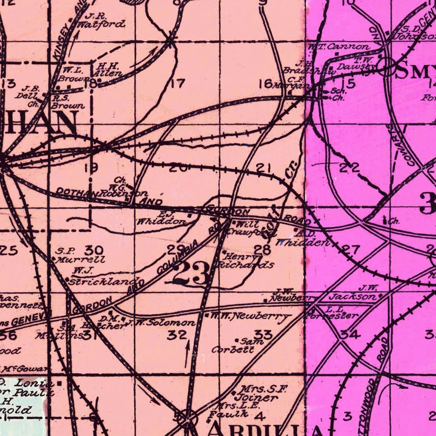 Vintage Map of Houston County, Alabama 1907