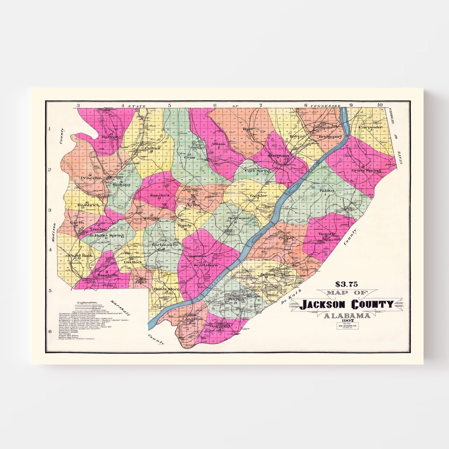 Vintage Map of Jackson County, Alabama 1907