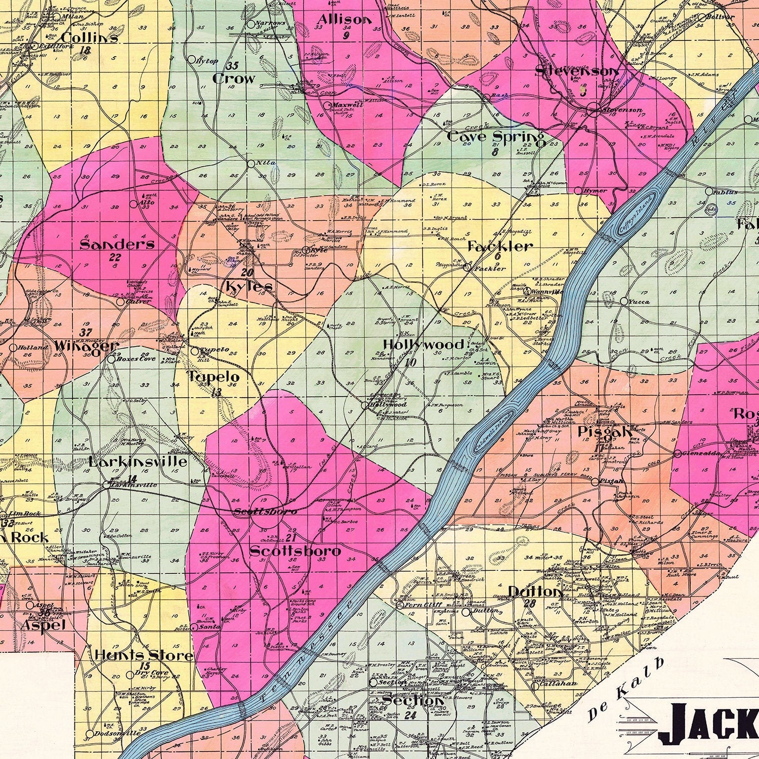 Vintage Map of Jackson County, Alabama 1907