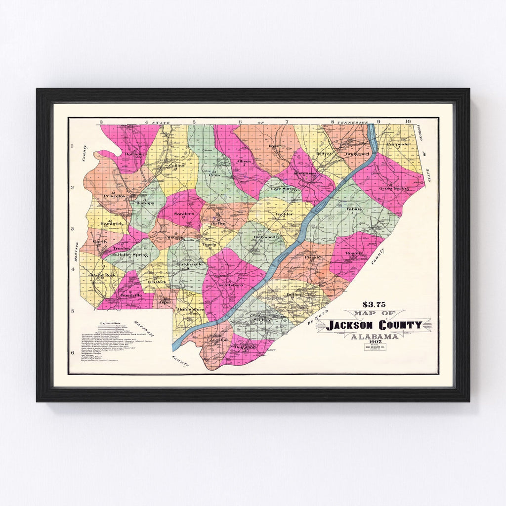 Vintage Map of Jackson County, Alabama 1907