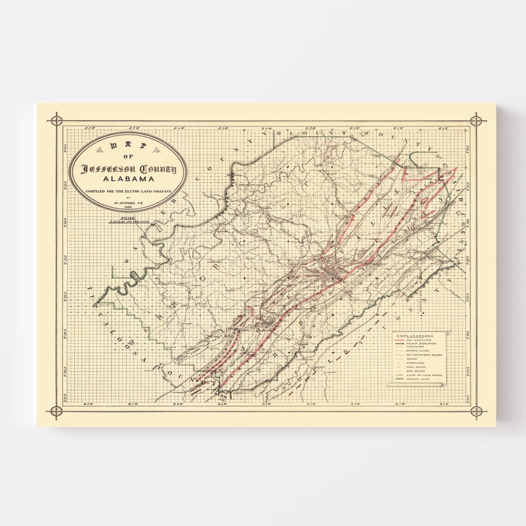 Vintage Map of Jefferson County, Alabama 1892