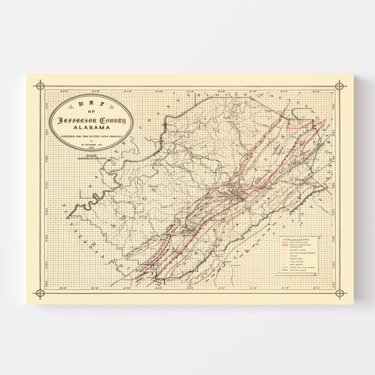Vintage Map of Jefferson County, Alabama 1892