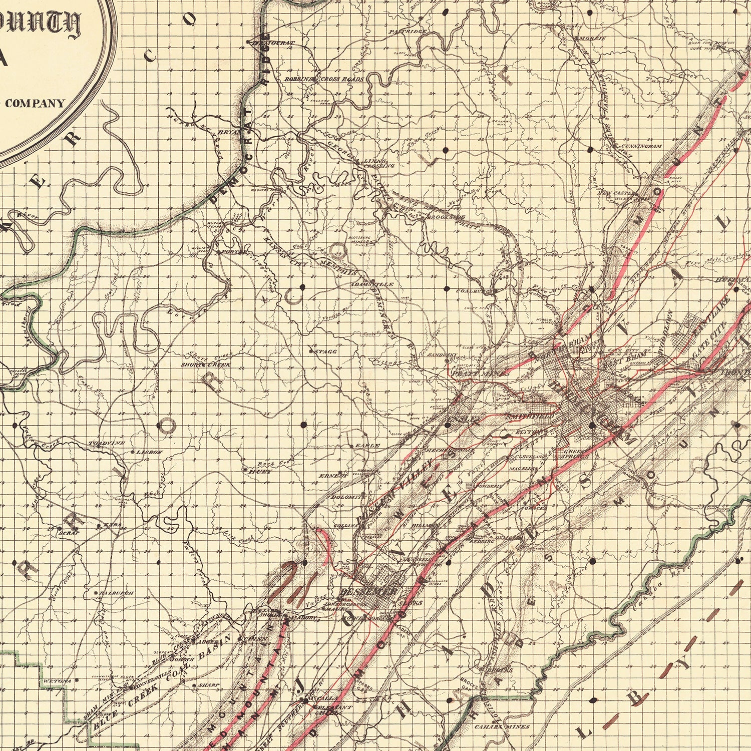 Vintage Map of Jefferson County, Alabama 1892