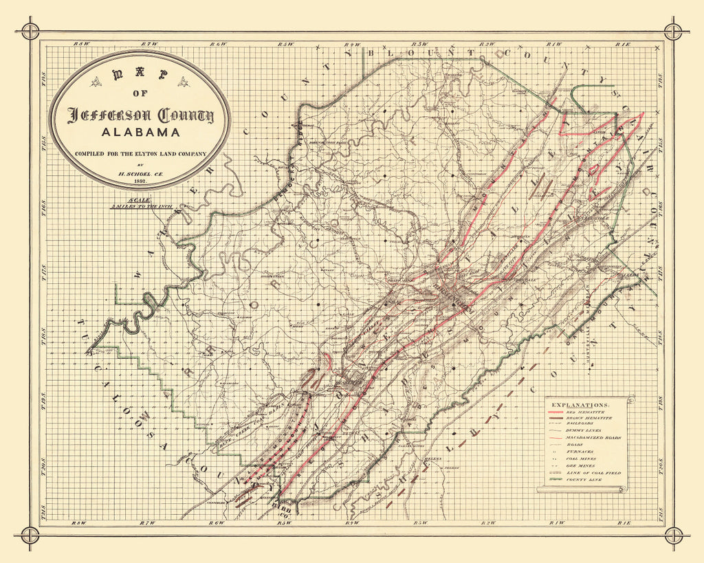 Vintage Map of Jefferson County, Alabama 1892