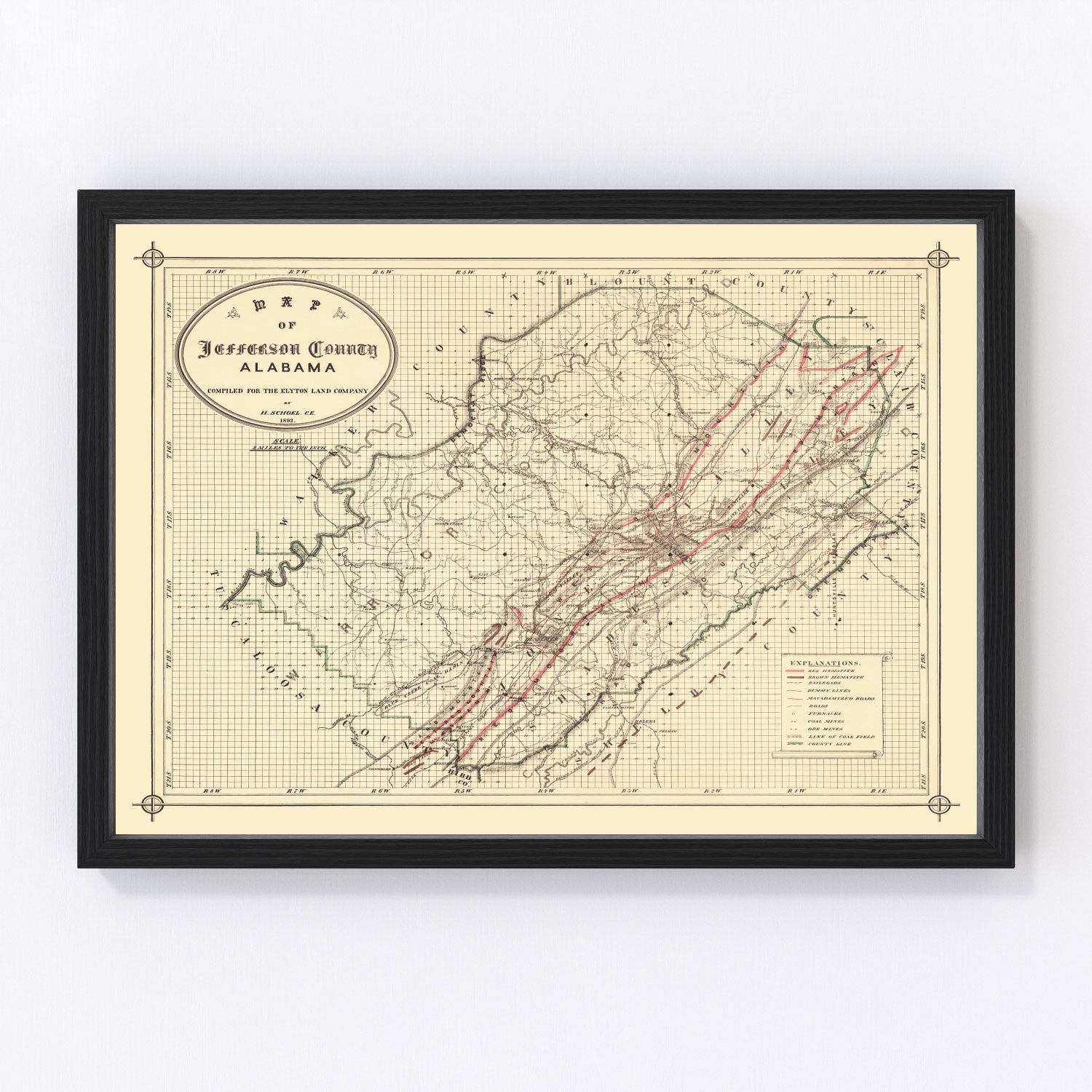 Vintage Map of Jefferson County, Alabama 1892