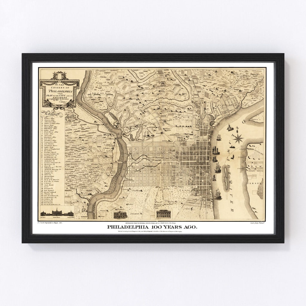 Vintage Map of Philadelphia, Pennsylvania 1875