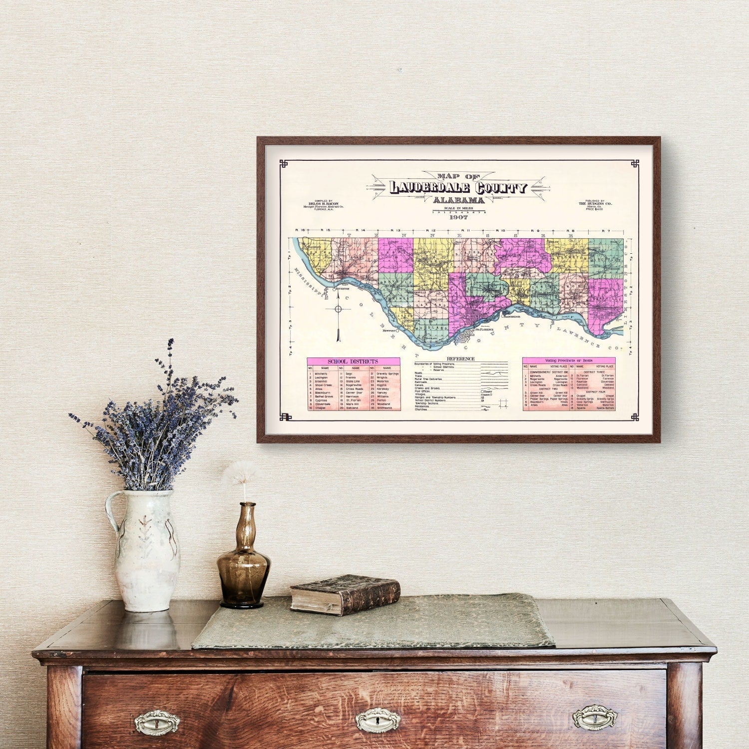 Vintage Map of Lauderdale County, Alabama 1907