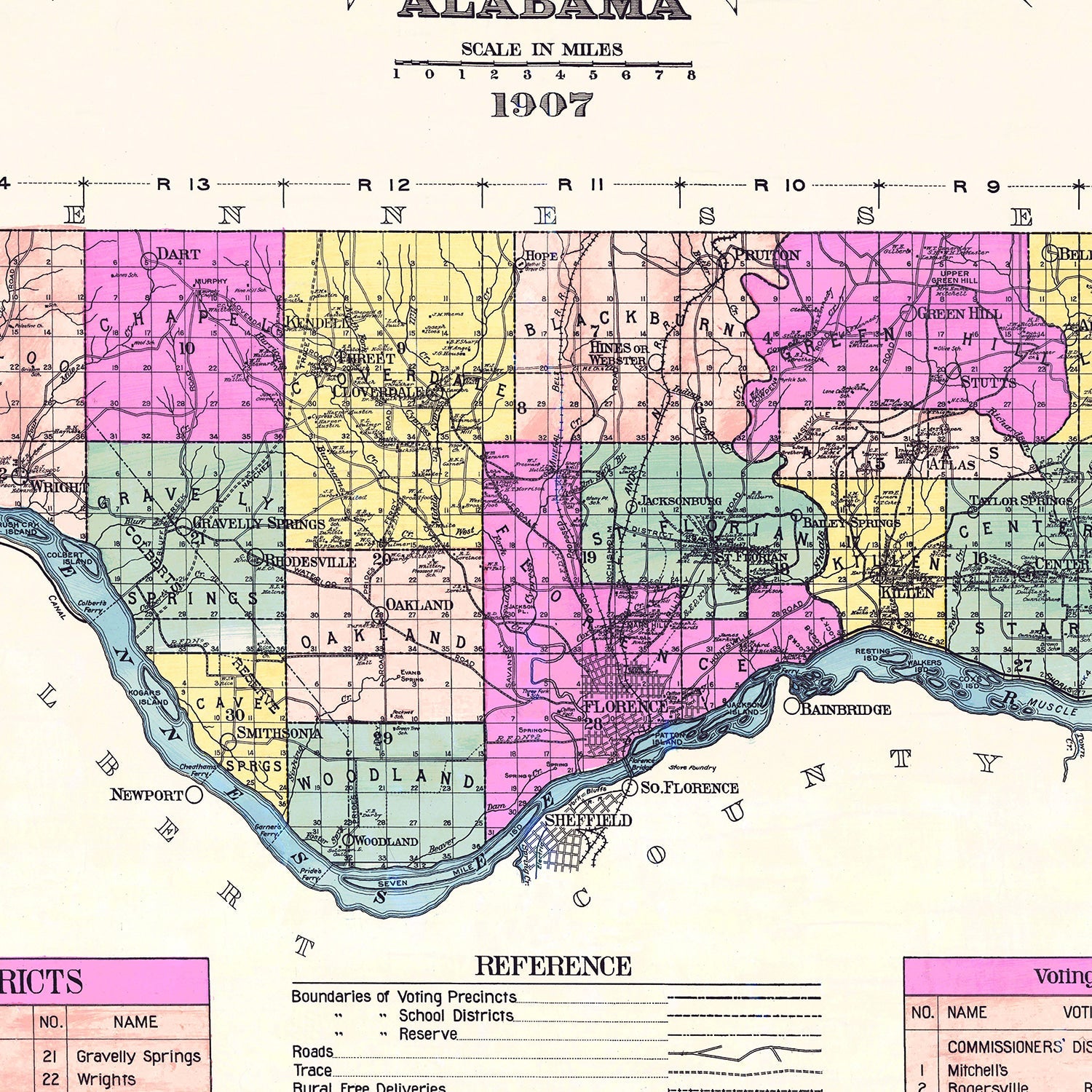 Vintage Map of Lauderdale County, Alabama 1907
