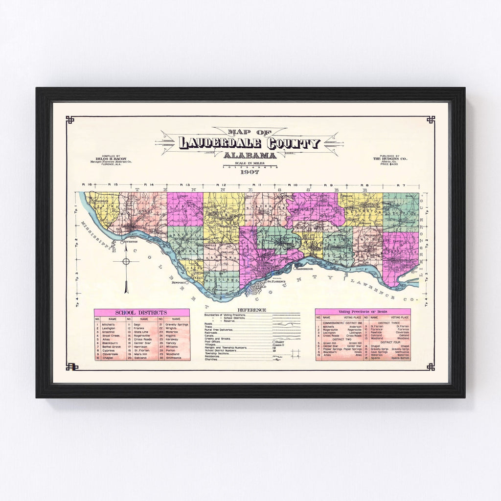 Vintage Map of Lauderdale County, Alabama 1907