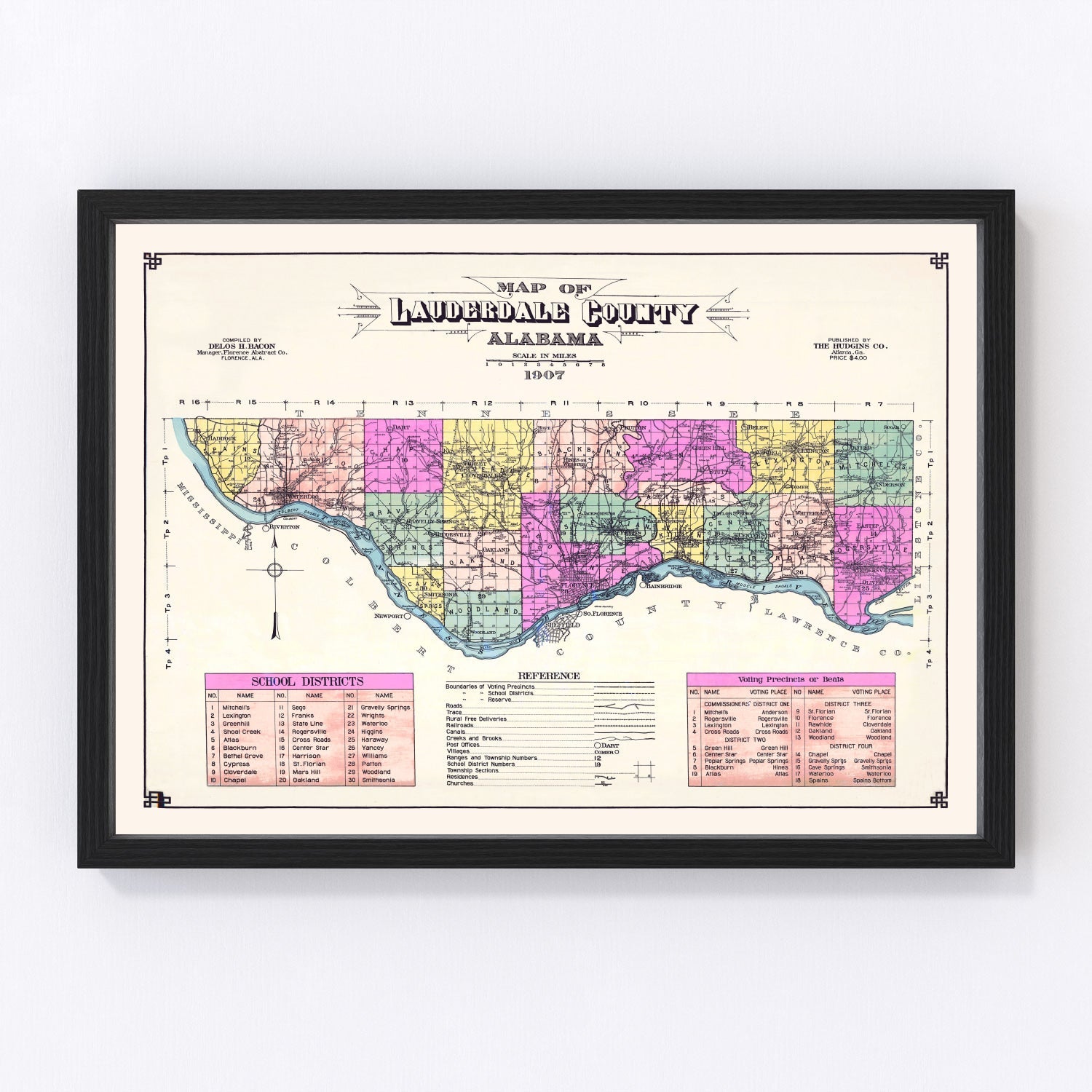 Vintage Map of Lauderdale County, Alabama 1907