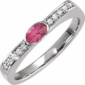 14K White Gold Natural Pink Tourmaline & .08 CTW Natural Diamond Stackable Ring