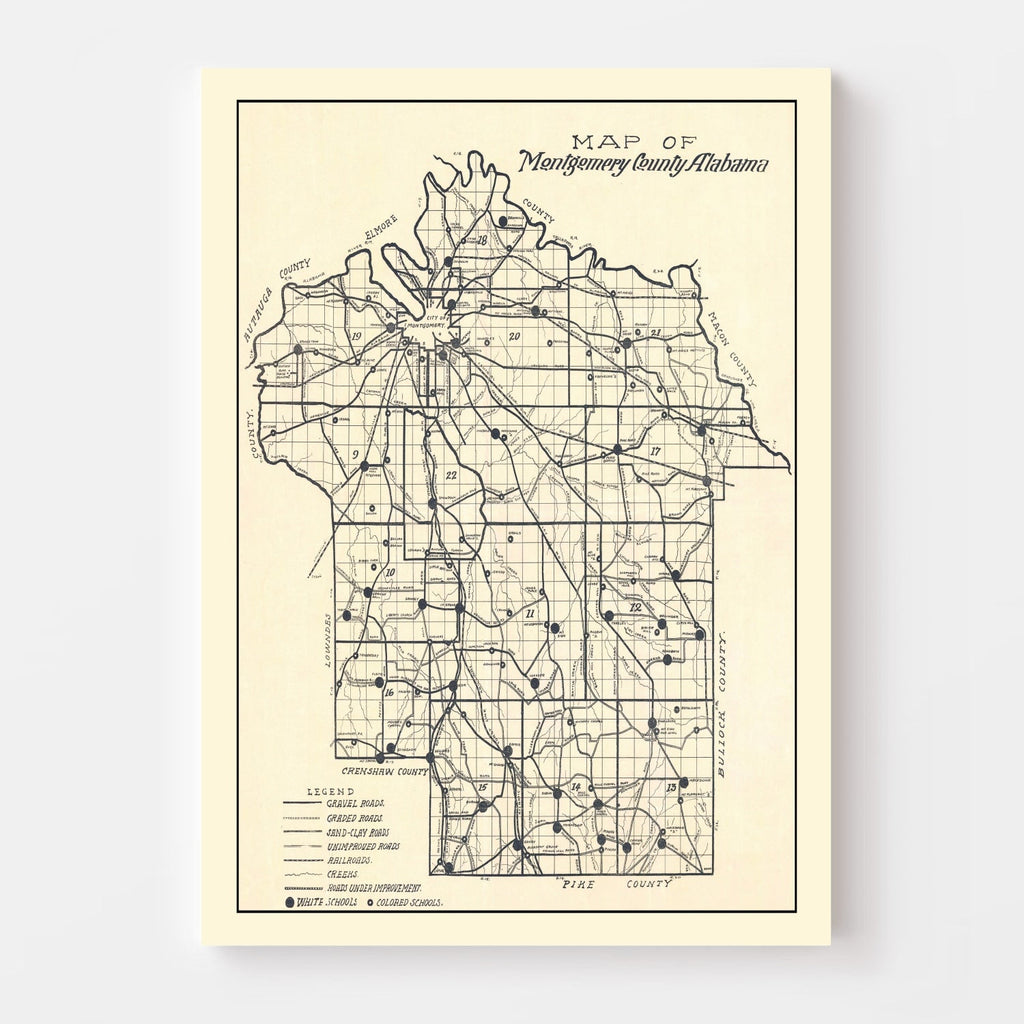 Vintage Map of Montgomery County, Alabama 1918