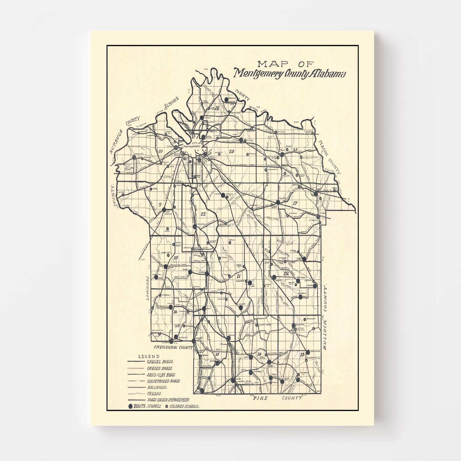 Vintage Map of Montgomery County, Alabama 1918