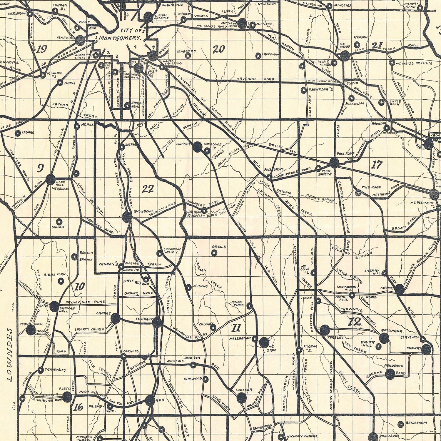Vintage Map of Montgomery County, Alabama 1918