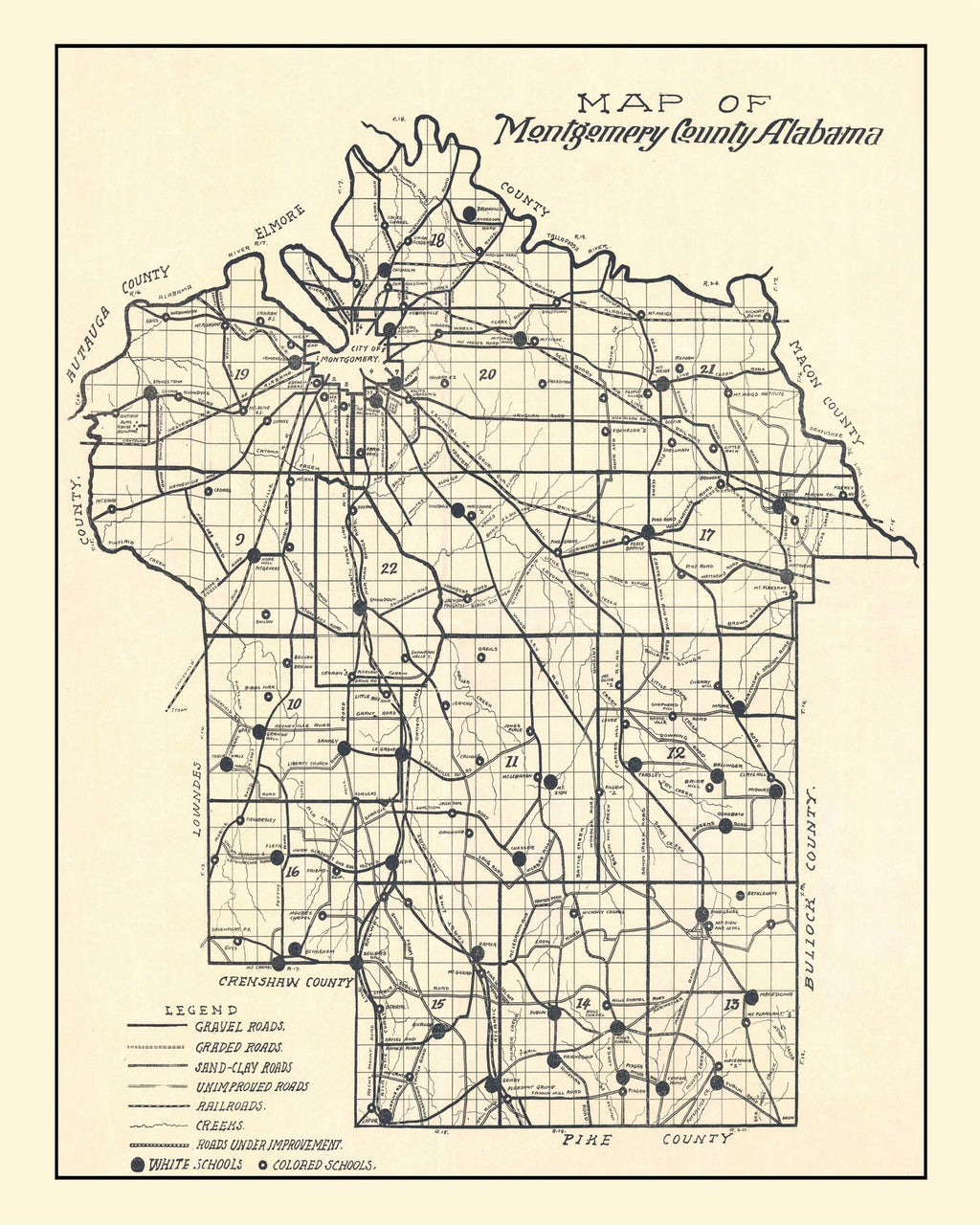 Vintage Map of Montgomery County, Alabama 1918