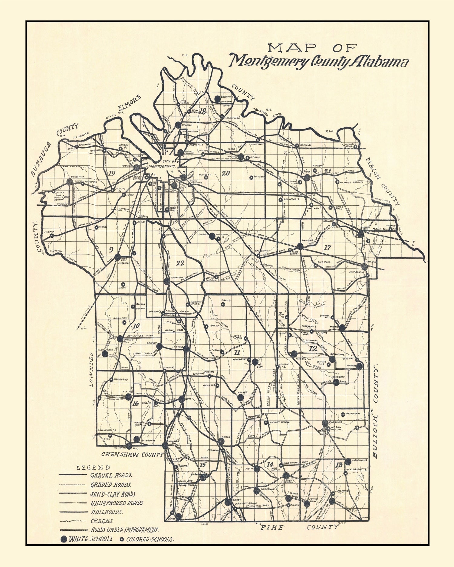 Vintage Map of Montgomery County, Alabama 1918