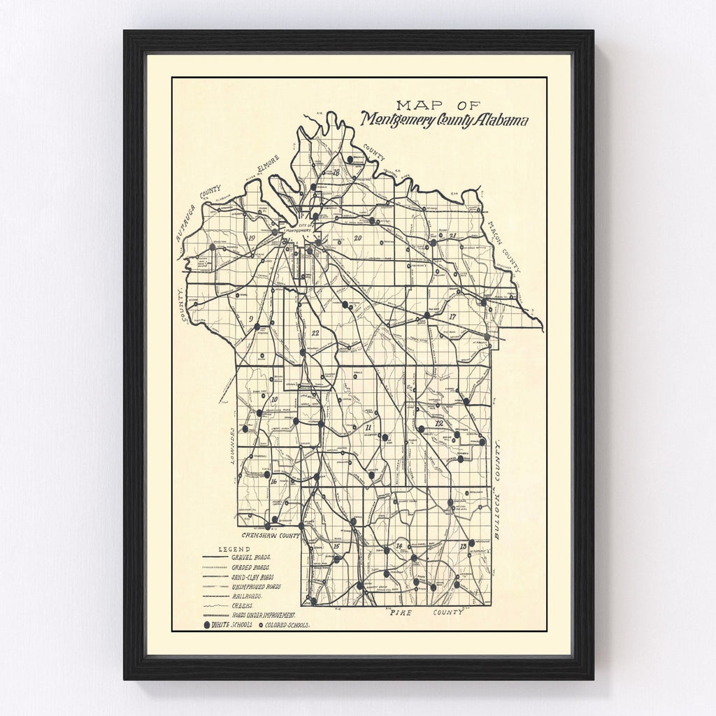 Vintage Map of Montgomery County, Alabama 1918