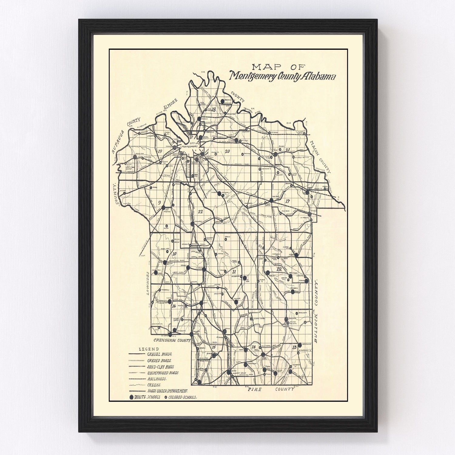 Vintage Map of Montgomery County, Alabama 1918