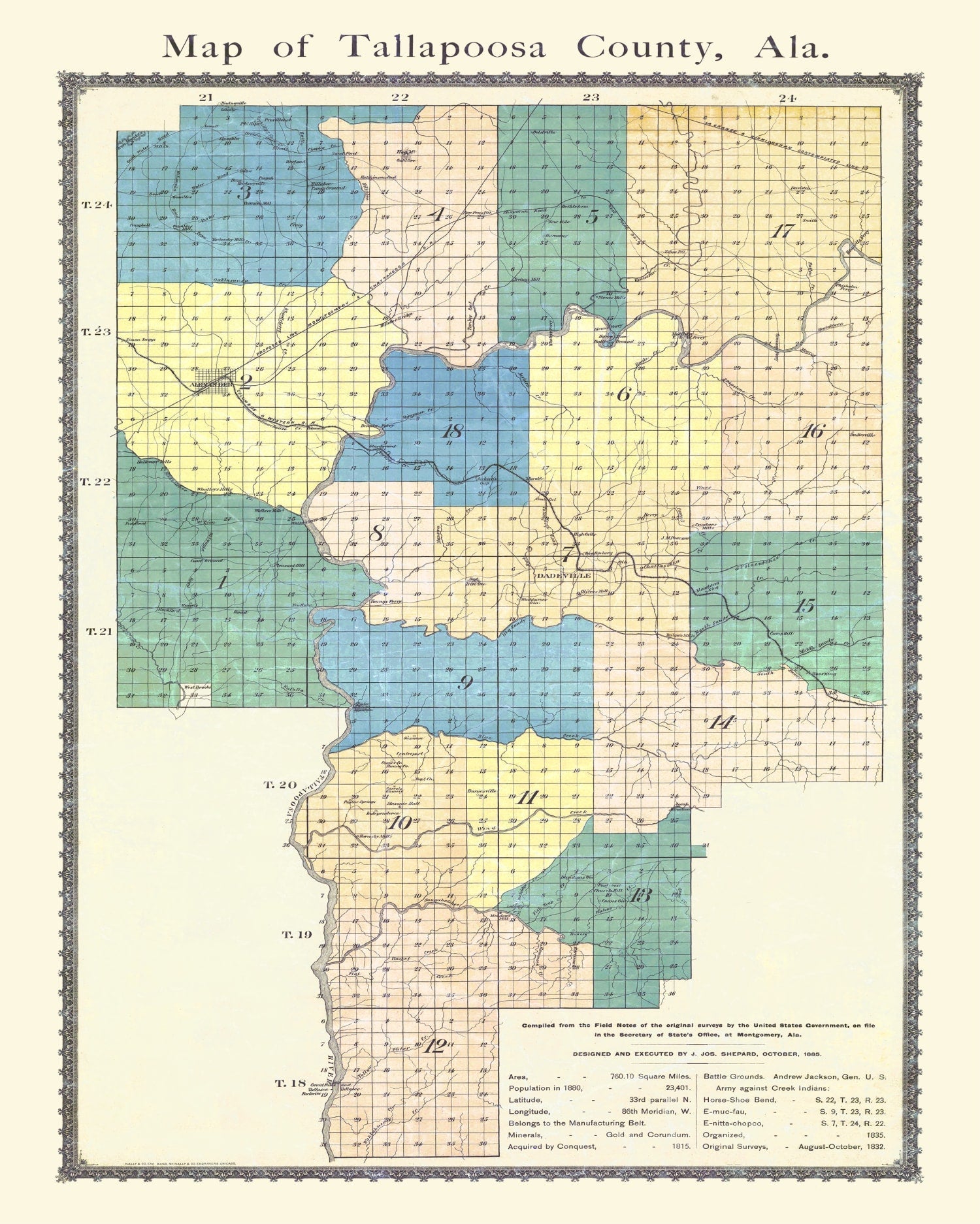 Vintage Map of Tallapoosa County, Alabama 1885