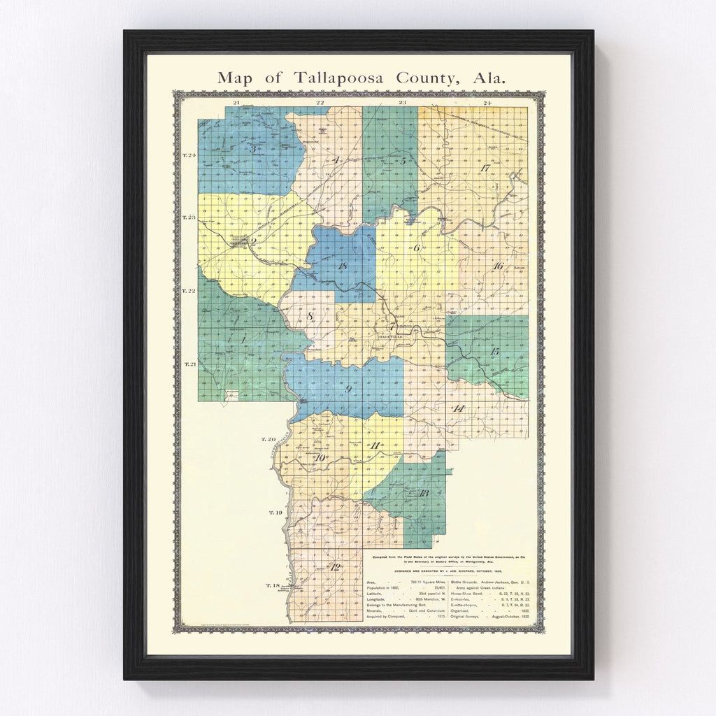 Vintage Map of Tallapoosa County, Alabama 1885