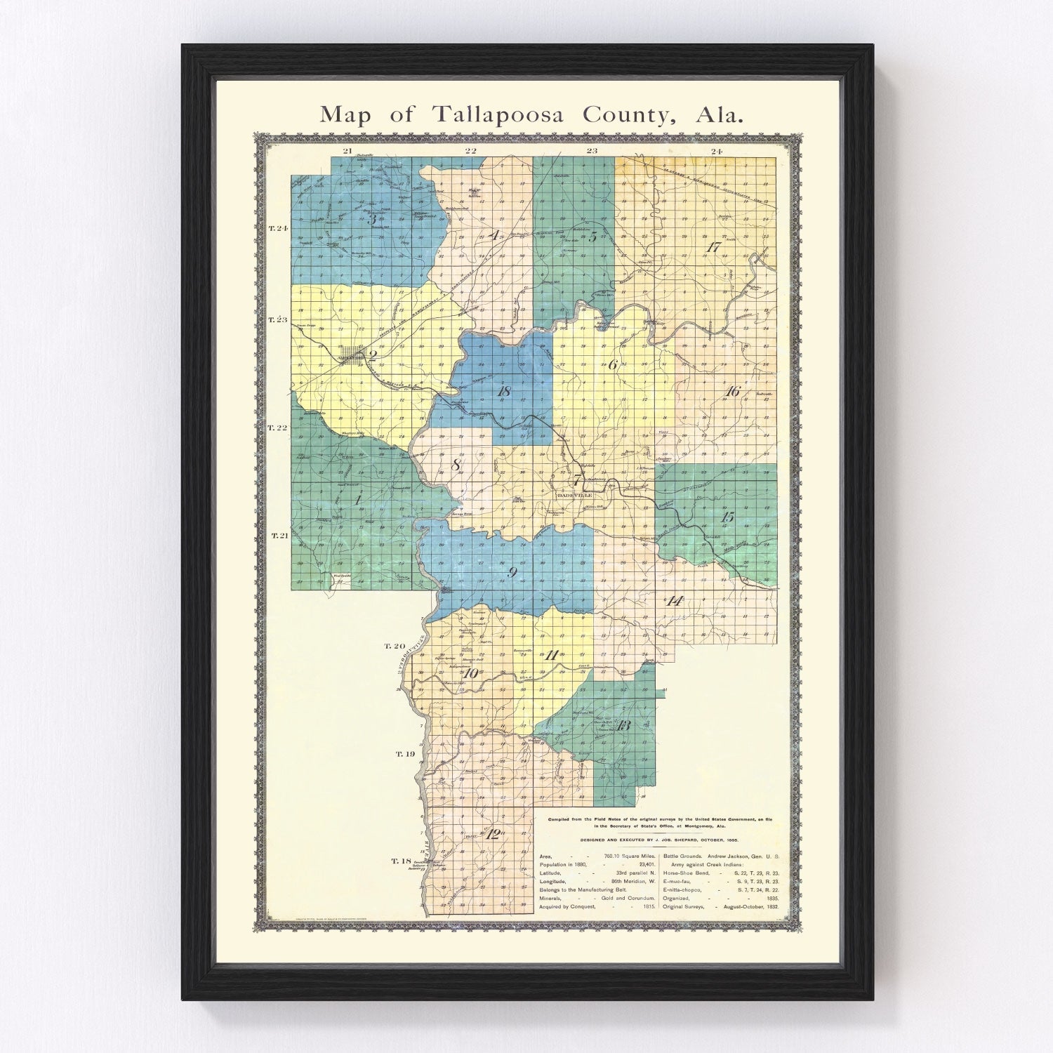 Vintage Map of Tallapoosa County, Alabama 1885