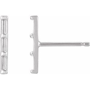 Sterling Silver 2.5x1 mm Straight Baguette Three-Stone Bar Earring Mounting