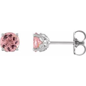 14K White Gold 5 mm Natural Pink Tourmaline Earrings