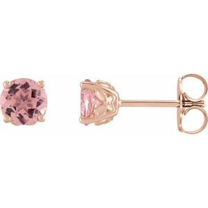 14K Rose Gold 6 mm Natural Pink Tourmaline Earrings