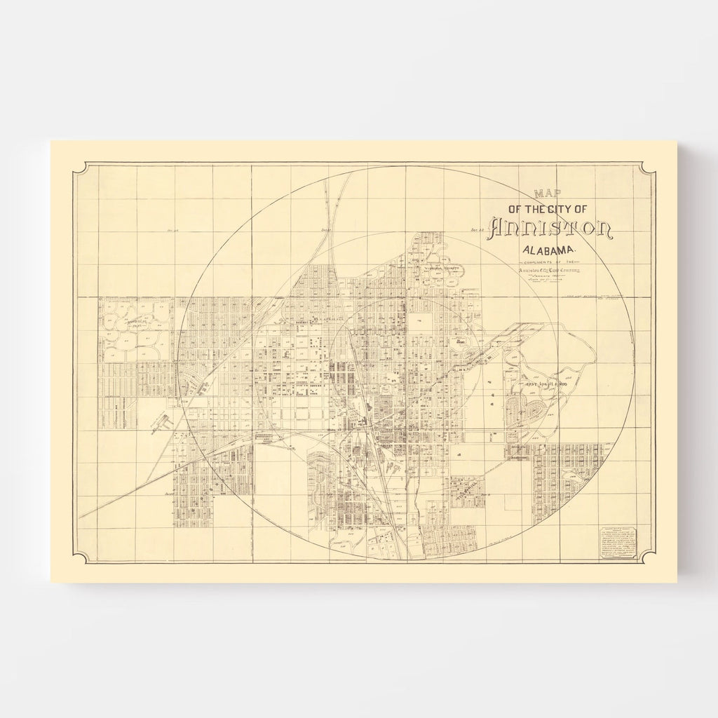 Vintage Map of Anniston, Alabama 1890