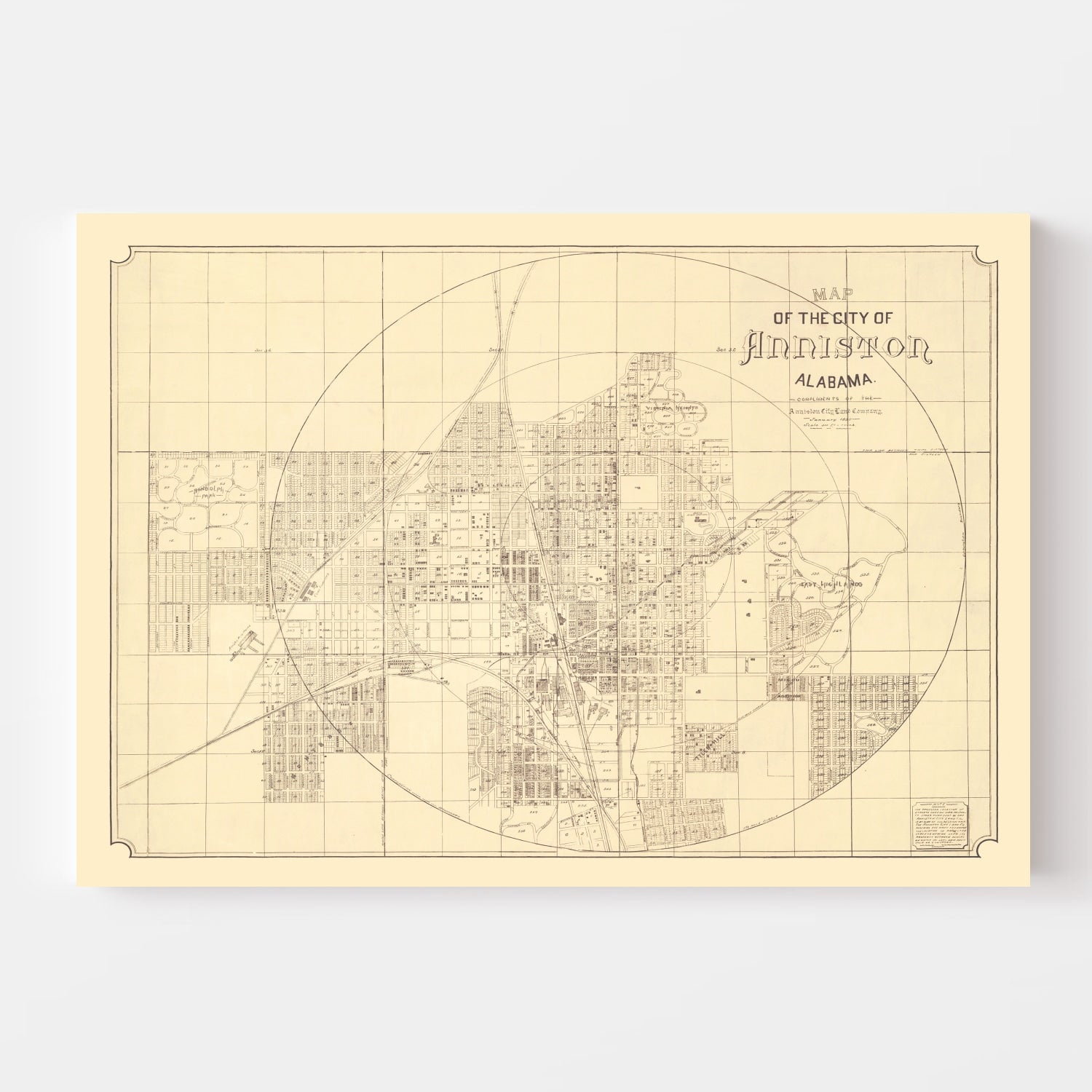 Vintage Map of Anniston, Alabama 1890