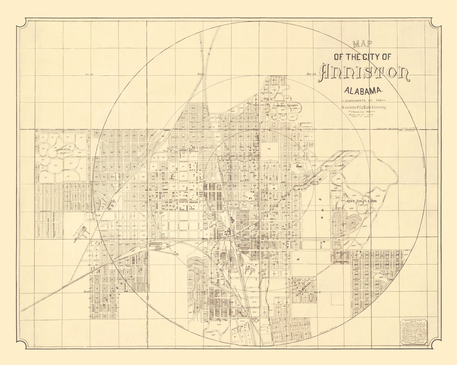 Vintage Map of Anniston, Alabama 1890